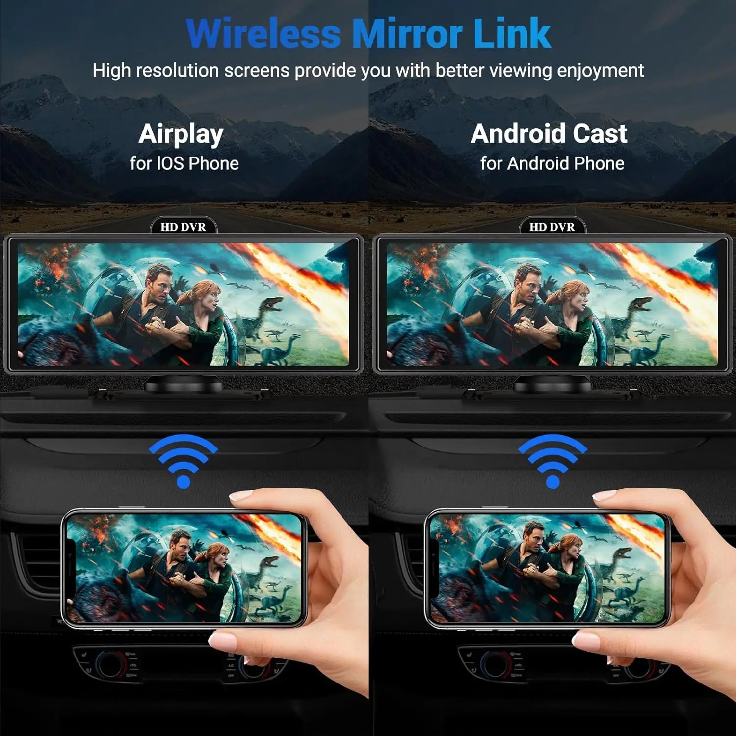 11.26" 4K Dash Cam with Wireless CarPlay, Android Auto, GPS Navigation, Bluetooth & Rear Camera