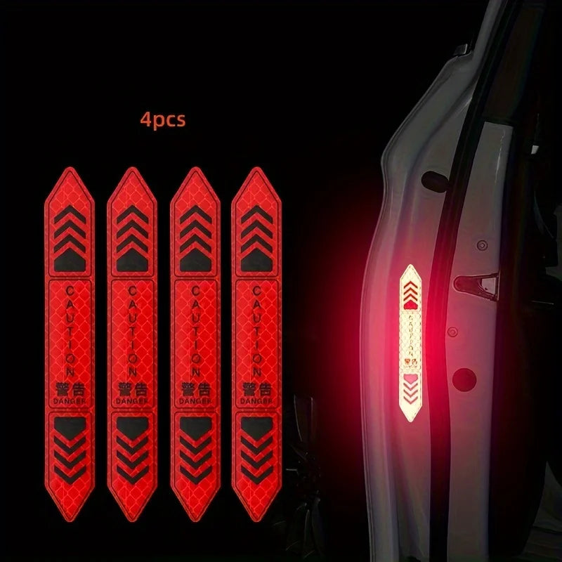 4PCS Reflective CAUTION Car Door Warning Stickers, Night Visibility Safety Decals