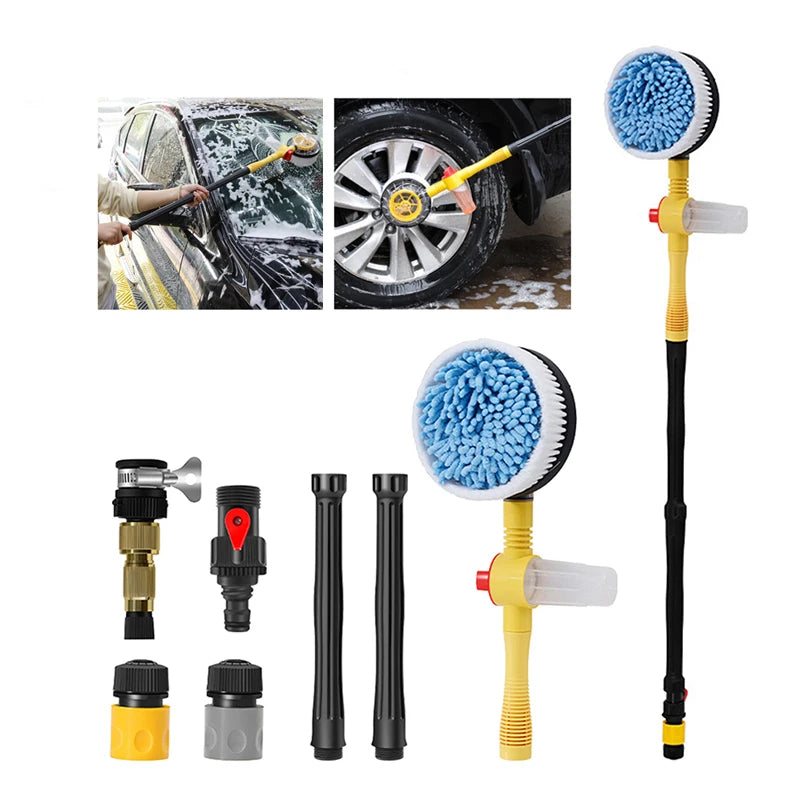 360° Car Rotary Wash Brush Kit, Automatic Rotating High-Pressure Foam Washer for Vehicle Cleaning