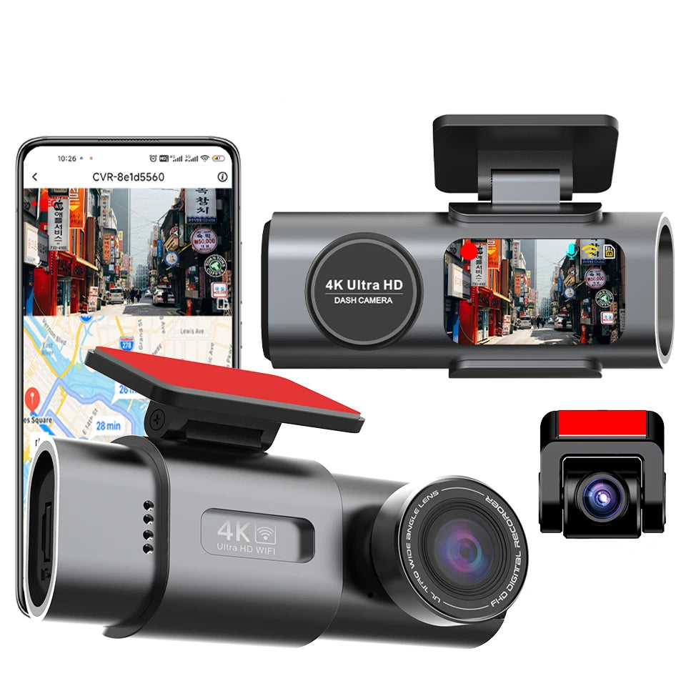 4K Dual Lens Dash Cam with GPS, Night Vision, Wi-Fi & Rear Camera | Car DVR Recorder