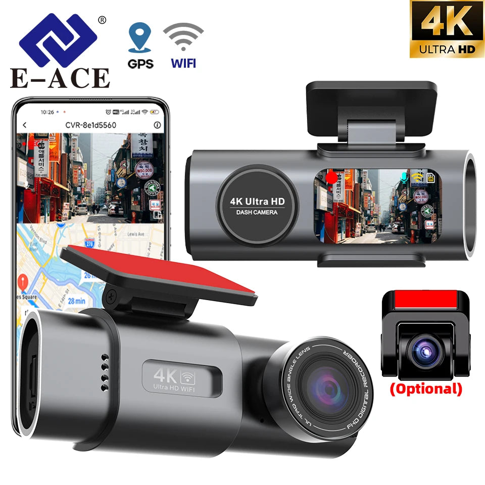 4K Dual Lens Dash Cam with GPS, Night Vision, Wi-Fi & Rear Camera | Car DVR Recorder
