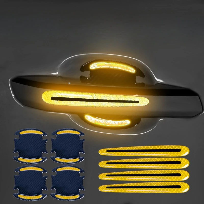8PCS Reflective Car Door Handle Protective Film, Scratch Guard with Carbon Fiber Look