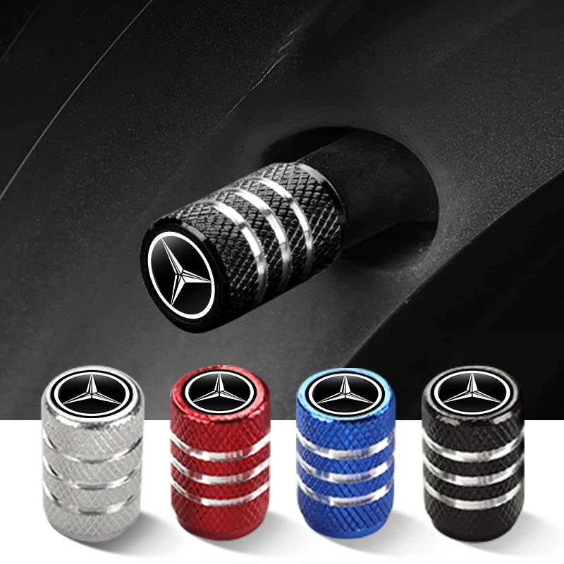 4x Aluminium Valve Caps for Mercedes-Benz, Tyre Dustproof Stem Covers for AMG A C E G GLC CLA
