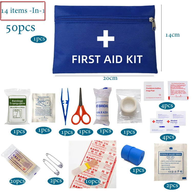50PCS Portable First Aid Kit, Red Car Emergency Medical Kit for Home, Travel, Camping & Outdoor Use