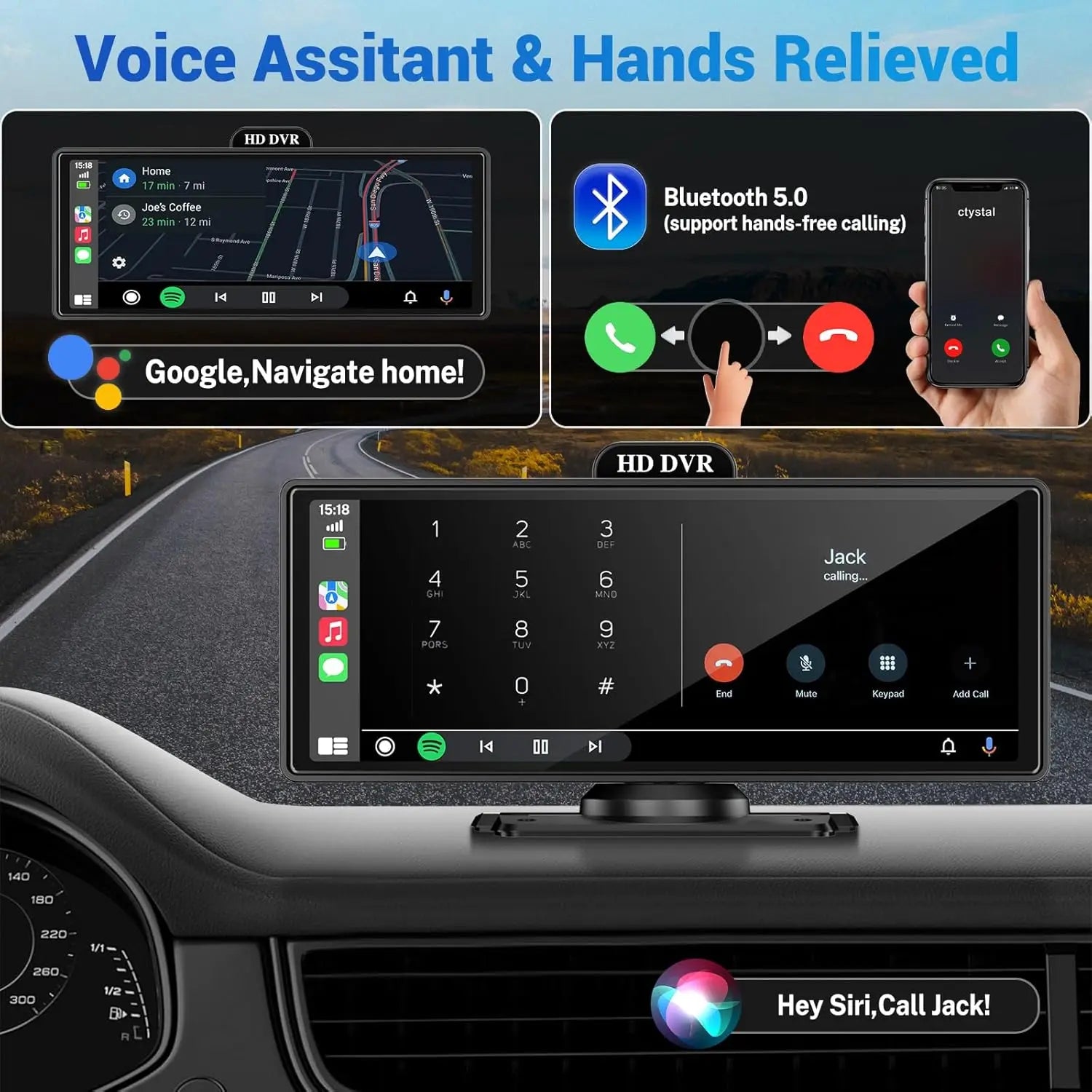 11.26" 4K Dash Cam with Wireless CarPlay, Android Auto, GPS Navigation, Bluetooth & Rear Camera
