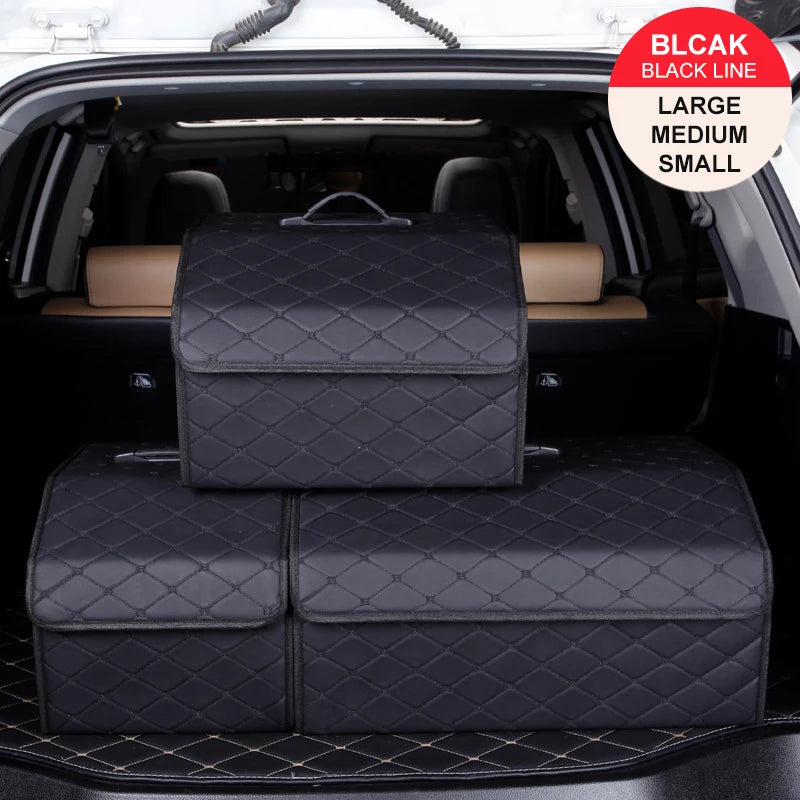 Car Trunk Organiser Box Large Capacity PU Leather Folding Storage Bag for Auto Tools and Emergency Use