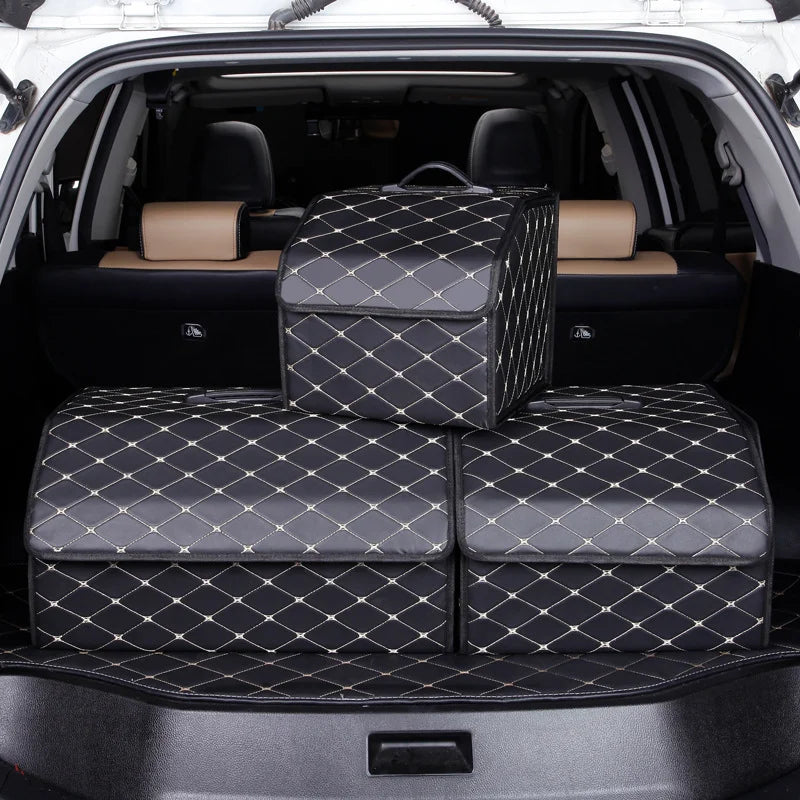 Car Trunk Organiser Box Large Capacity PU Leather Folding Storage Bag for Auto Tools and Emergency Use