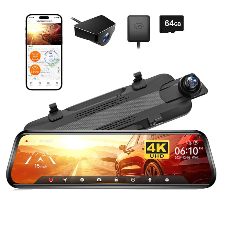 WOLFBOX G930 10 Inch 4K Wifi Dash Camera DVR Mirror Car Cam With GPS Parking Monitor Night Vision