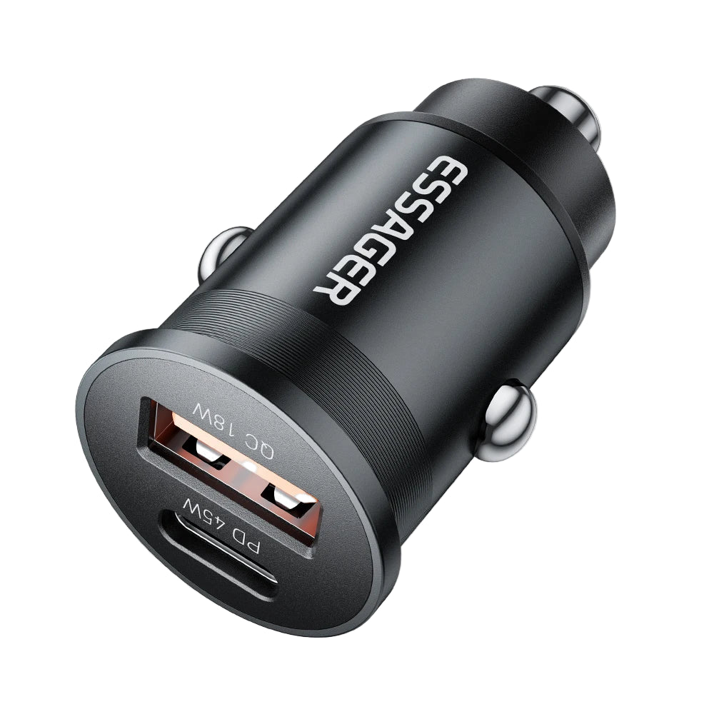ESSAGER 45W Mini USB Car Charger QC 3.0 PD 3.0 SCP AFC USB-C Fast Charging for iPhone Huawei Samsung