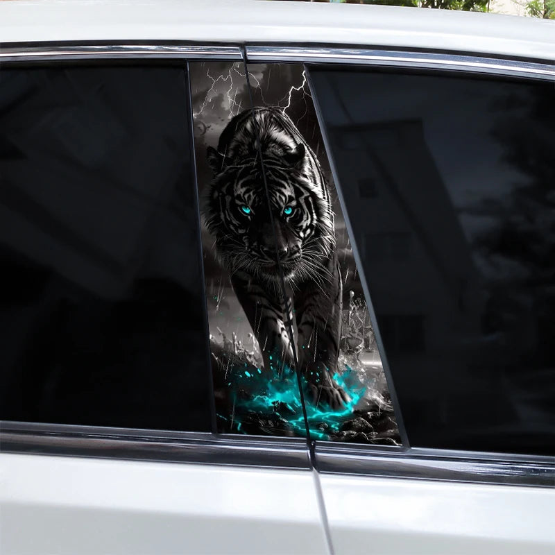 2PCS Tiger Car B-Pillar Decal, Scratch-Resistant Animal Style PVC Stickers for Car Body