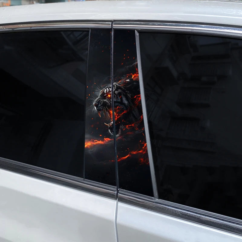 2PCS Tiger Car B-Pillar Decal, Scratch-Resistant Animal Style PVC Stickers for Car Body