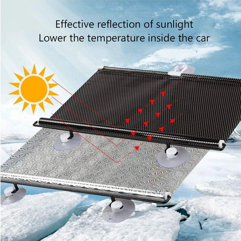 Car Retractable Sunshade, Roll Up UV-Protective Windshield & Side Window Sun Visor Curtain