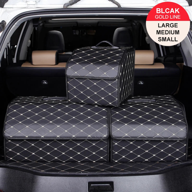 Car Trunk Organiser Box Large Capacity PU Leather Folding Storage Bag for Auto Tools and Emergency Use