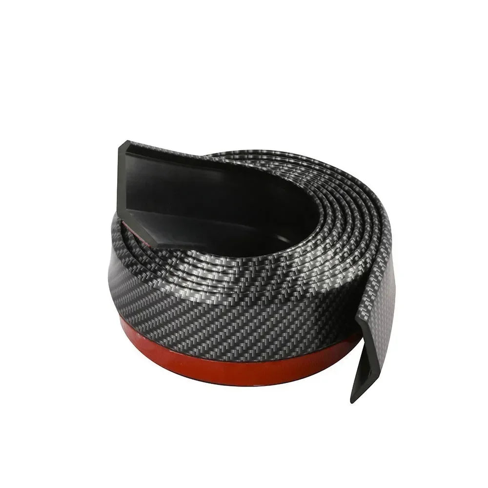 2.5M Universal Carbon Fibre Car Bumper Lip, Anti-Scratch Rubber Spoiler for Front & Side Skirts