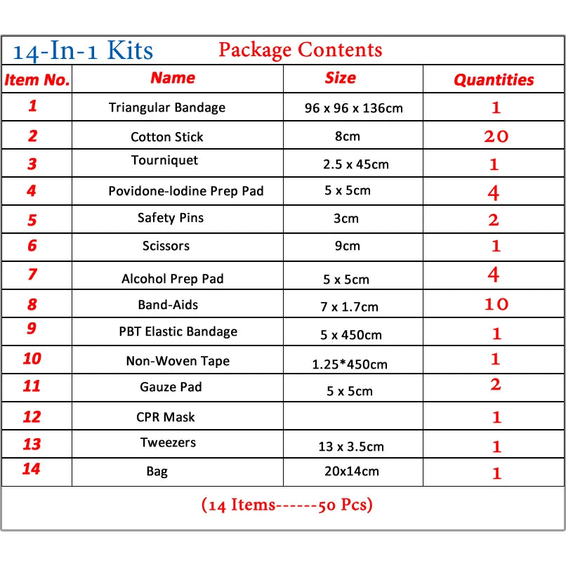 50PCS Portable First Aid Kit, Red Car Emergency Medical Kit for Home, Travel, Camping & Outdoor Use