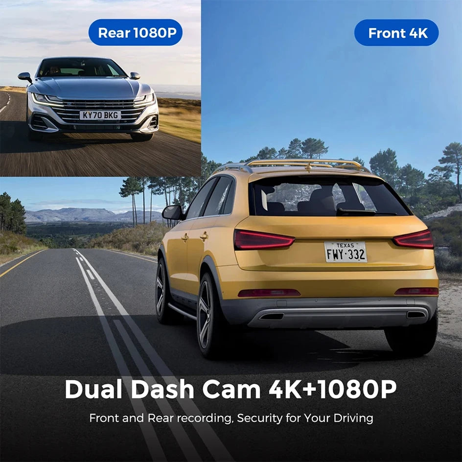 4K Dual Lens Dash Cam with GPS, Wi-Fi, Night Vision, 24H Parking & Rear Camera DVR Night Vision
