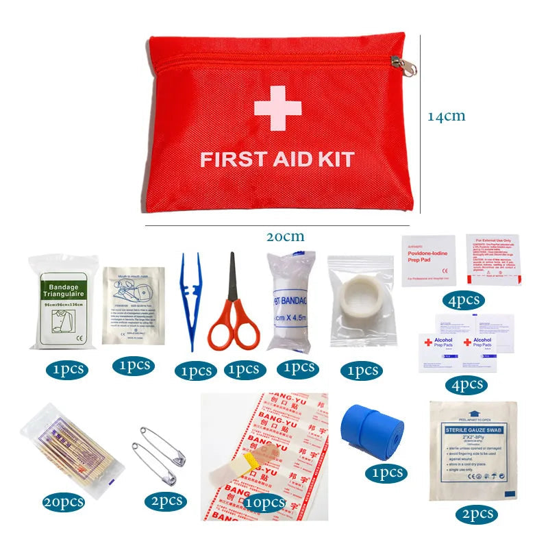 50PCS Portable First Aid Kit, Red Car Emergency Medical Kit for Home, Travel, Camping & Outdoor Use