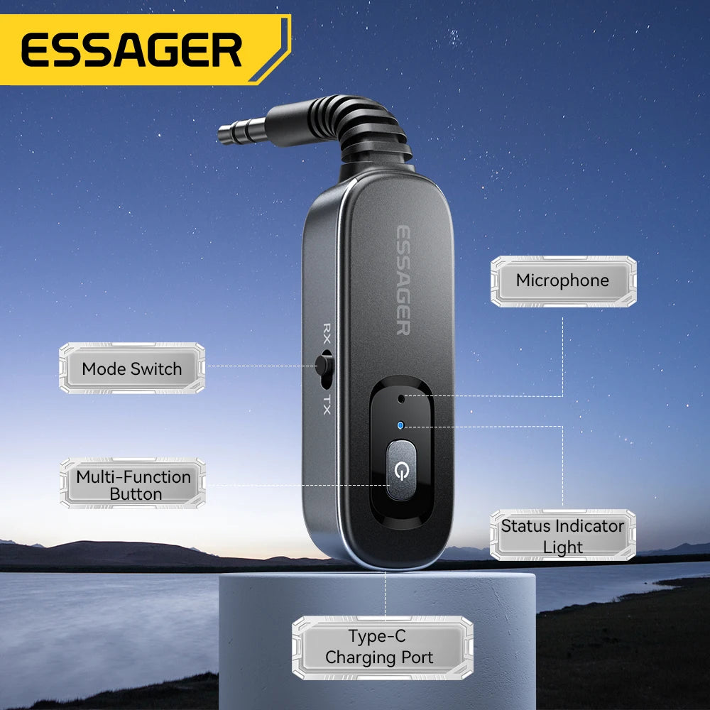 Essager Bluetooth 5.1 Audio Receiver & Transmitter, 3.5mm AUX, Mic, Wireless Adapter for Car, TV, PC