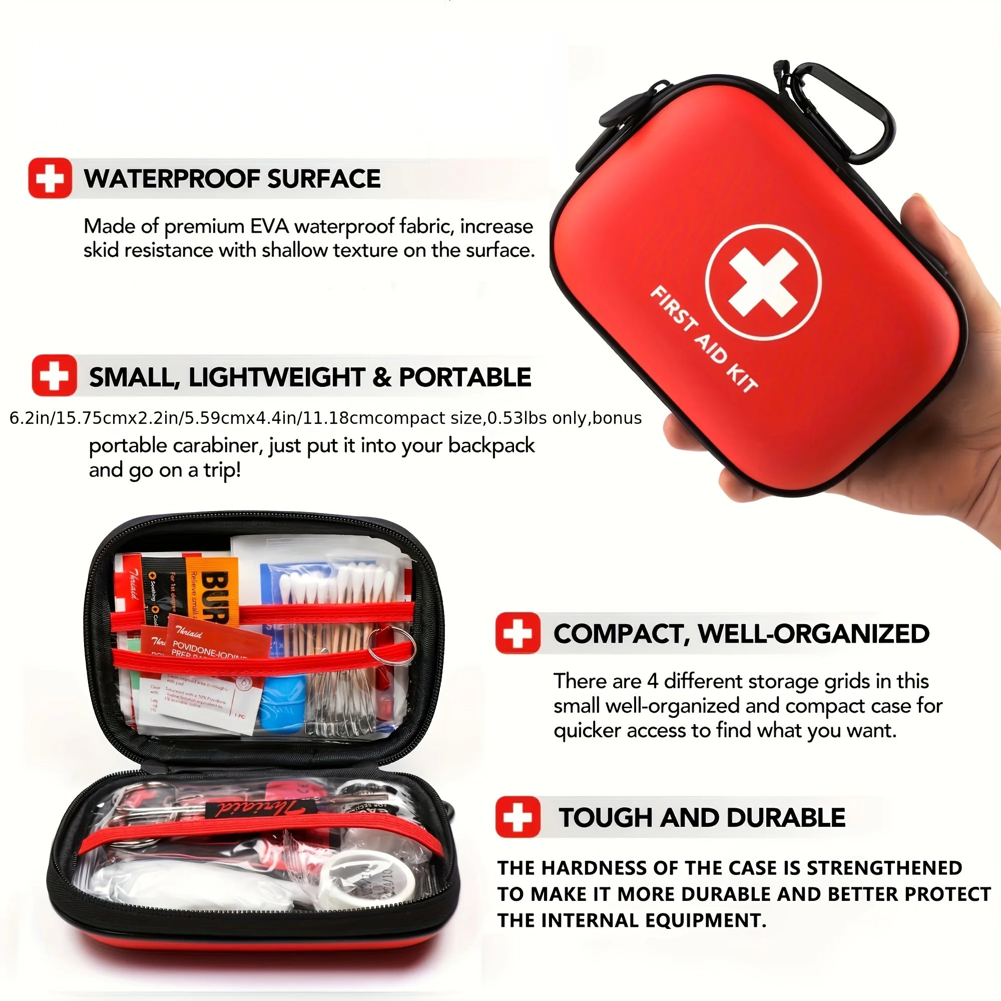104PCS Mini First Aid Kit, Water-Resistant Hard Case for Car, Travel, Camping, Hiking, Home