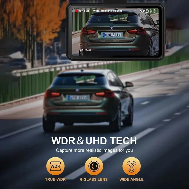 QOZ 4K Dash Cam with Rear Camera, Wi-Fi, Night Vision & Parking Monitor for Cars,  Video Recorder