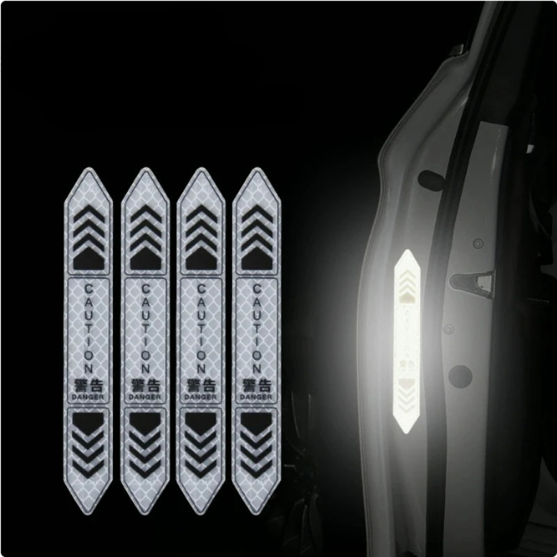 4PCS Reflective CAUTION Car Door Warning Stickers, Night Visibility Safety Decals